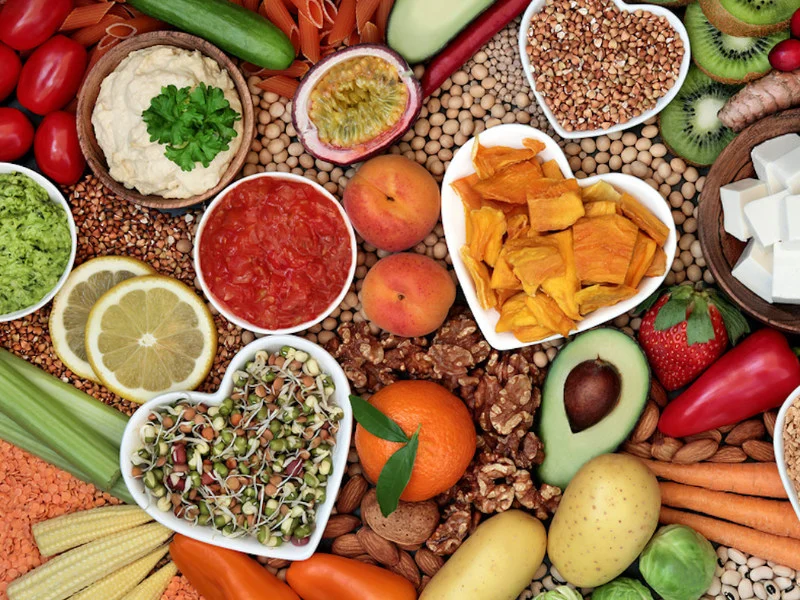 A variety of plant based whole foods