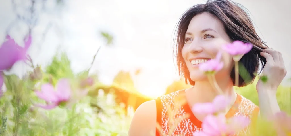Woman in a flower garden