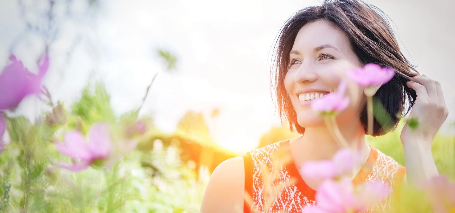 Woman in a flower garden